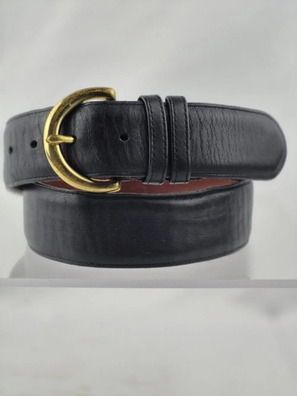 Vtg Coach Black Glove Tanned Cowhide Leather Belt Solid Brass Rounded Buckle MED